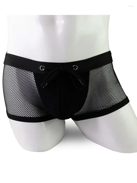 Mutande Intimo sexy per uomo Maglia a vita bassa Traspirante trasparente Boxer da uomo Mutandine esotiche Custodia rigonfiamento Sissy Lingerie