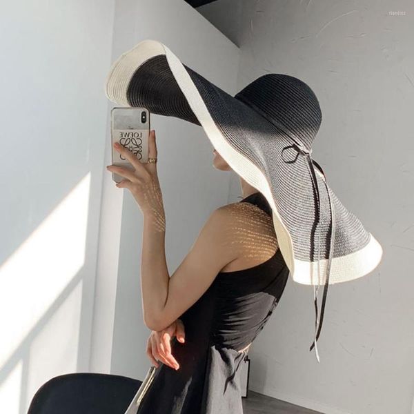 Chapéus largos da borda Insulhom feminino Proteção UV Proteção UV Sun Eaves craques dobráveis ​​Capt de tampa de cúpula cor para mulheres