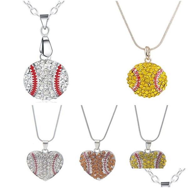 Bomboniera con ciondolo Strass Collana da baseball Ciondolo con softball Cuore d'amore Maglione Accessori per gioielli Bomboniera Consegna a domicilio Dhfoa