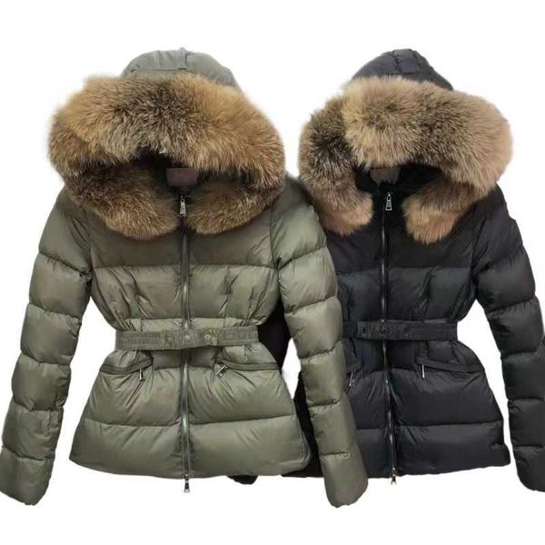 Damenmantel Winterjacken Echter Waschbärhaarkragen Warme Mode Parkas mit Gürtel Dame Baumwollmantel Oberbekleidung lange heiße Daunenjacke