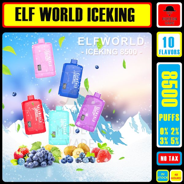 Original Elfworld Iceking 8500 Puff 0/2/3/5 % wiederaufladbare Einweg-E-Zigaretten-Geräte mit Kristallladungsanzeige, Vape-Stift mit 550 mAh-Akku, 17 ml, 10 Geschmacksrichtungen auf Lager