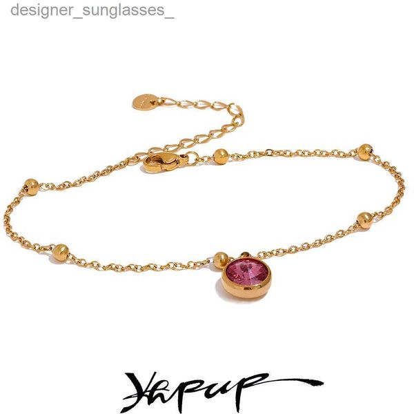 Fußkettchen Yhpup Edelstahl Goldfarbe Stilvolles Fußkettchen für Frauen Exquisite rosa grüne Zirkonia-Kette Wasserdichter SommerschmuckL231116