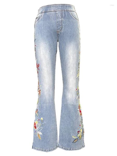 Jeans da donna Vintage Vita bassa ricamato micro-svasato Y2K Estetica Indie Pantaloni da donna Streetwear Pantaloni retrò