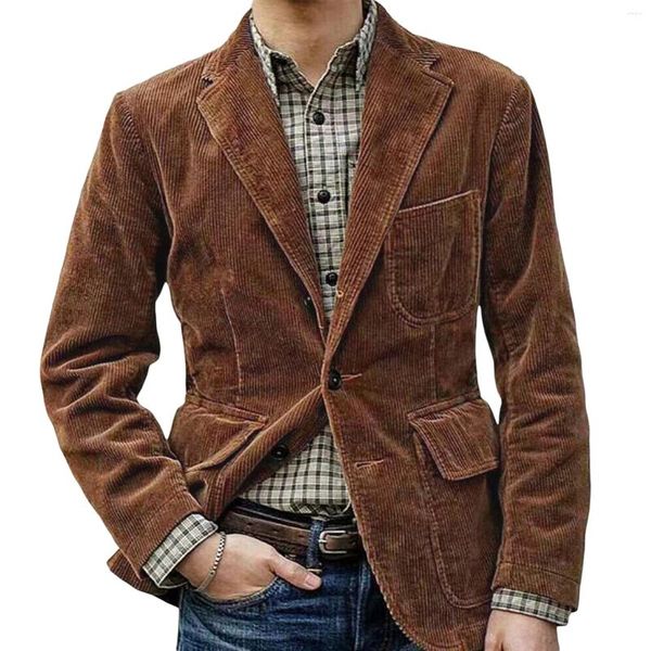 Chaquetas para hombres Abrigo de pana Color sólido Manga larga Solapa Botón Up Chaqueta Ropa de abrigo Otoño Invierno Casual Masculino