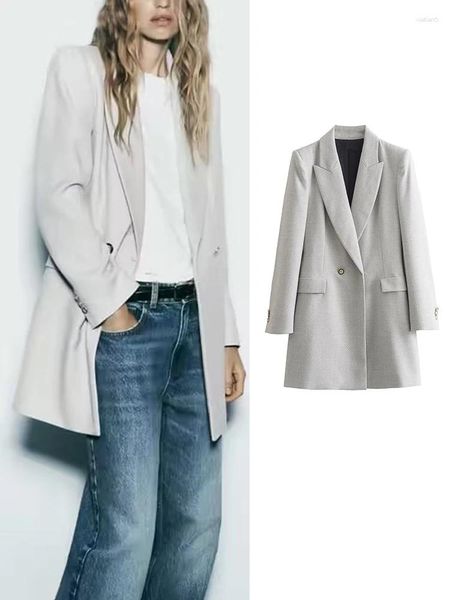 Abiti da donna Blazer lunghi doppiopetto per donna Autunno Inverno 2023 Blazer Cappotti Gilet con maniche casual