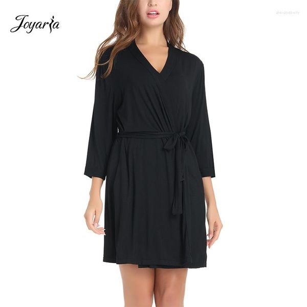 Roupa de sono feminina Joyaria Women Bamboo Kimono Robe curto roupão de banho leve com bolsos para roupas de noite para roupas de dama de honra