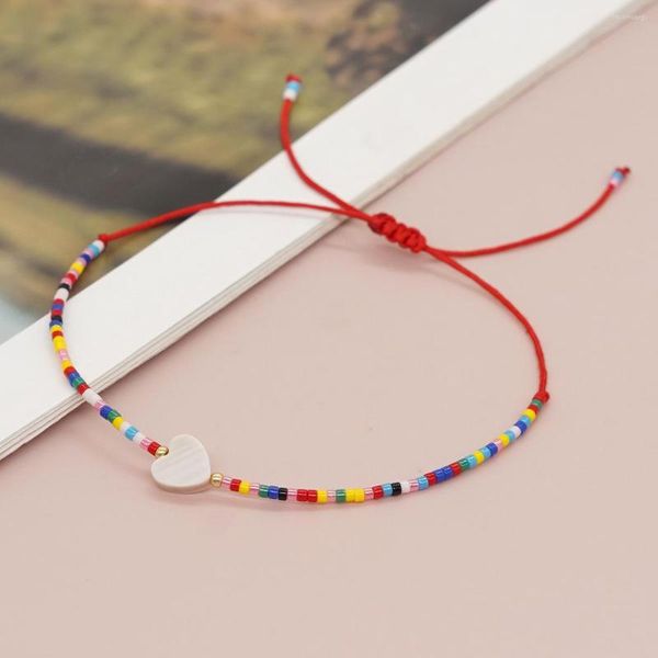 Bracciale con perline di riso in filo di colore solido a forma di cuore Semplicità di moda Tessitura a mano con perline bohémien regolabili