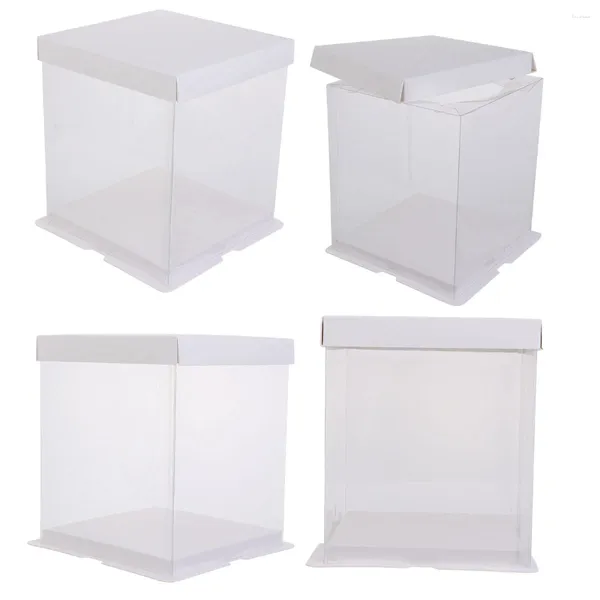 Контейнеры на вынос 4 шт. Упаковочная коробка Пластиковый контейнер с крышкой Одноразовый пищевой белый картон Прозрачный