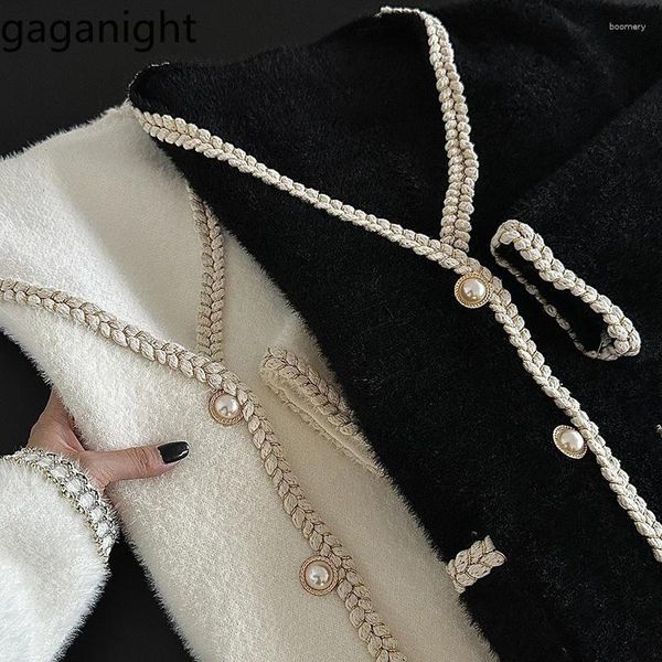Женские куртки Gaganight, женские куртки с V-образным вырезом, индивидуальное пальто с жареным тестом и боковыми карманами, осень 2023, корейский шикарный свободный модный топ с длинными рукавами