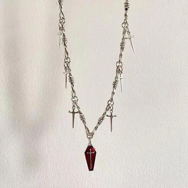 Ожерелья с подвесками Spice Girl в темном стиле, ожерелье с крестами, винтажный красный меч, шип, Harajuku, уличный свитер в стиле хип-хоп, цепочка