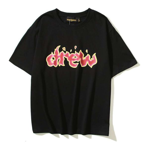 Tasarımcı Moda Giyim Lüks Tees Tshirts Skate House Drawdrew Alev Mektubu Draw Shortsleeved Yaz Çizim Tshirt High Street Çift T-Shirt Erkek Kadınlar 5433