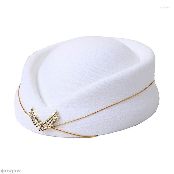 Baskenmützen Frauen Imitation Wollmütze Damen Pillbox Hüte mit Insignien Solide Baskenmütze Stewardess Stewardessen Hut Basis Süße Fedoras Cosplay