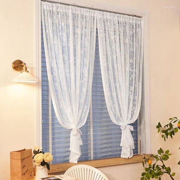 Cortina Lace Janela Ins estilo Translucidez Fio branco Tulle Sheer Voile Curtains para quarto da sala de estar cozinha 1 pc