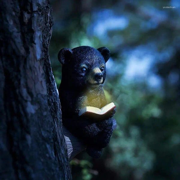 Decorazioni da giardino Figurine di orsi Luci solari per esterni Statua Scultura di animali Lampada da paesaggio in resina per la decorazione del prato del patio del percorso