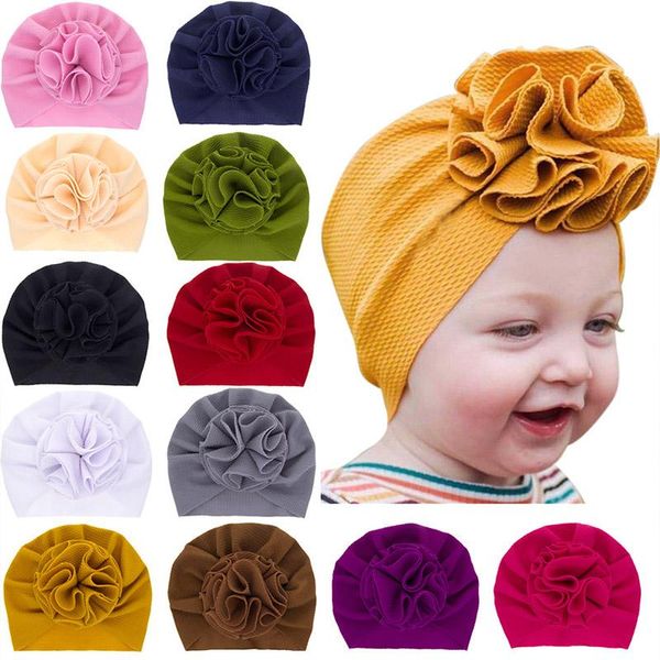 Hats Caps Big Flower Baby Chapéu de algodão macia Crianças turbantes Crianças menina Cap boné cor sólida cor de criança fofa para crianças acessórios