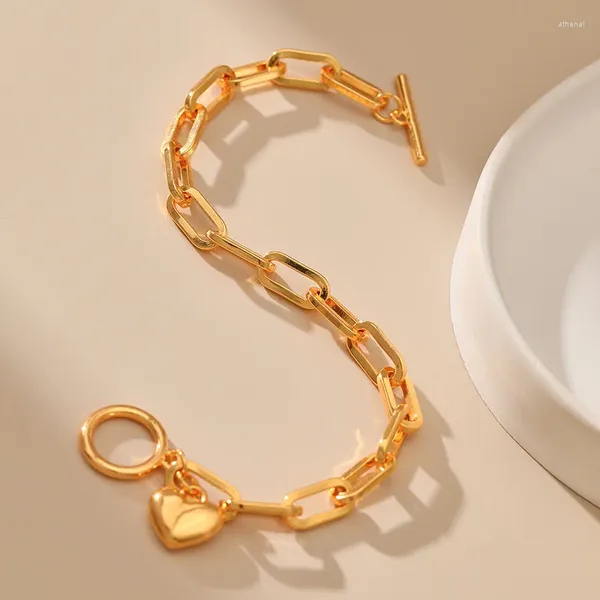 Braccialetti a maglie Catena robusta personalizzata con clip di carta Bracciale da donna con ciondolo a cuore Gioielli impermeabili placcati in oro 18 carati per le vacanze estive