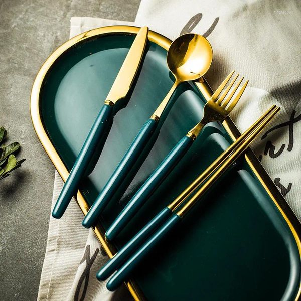 Conjuntos de louça de cozinha conjunto de talheres de luxo 1 peça espelho polimento utensílios de mesa 304 faca de jantar de aço inoxidável é completo