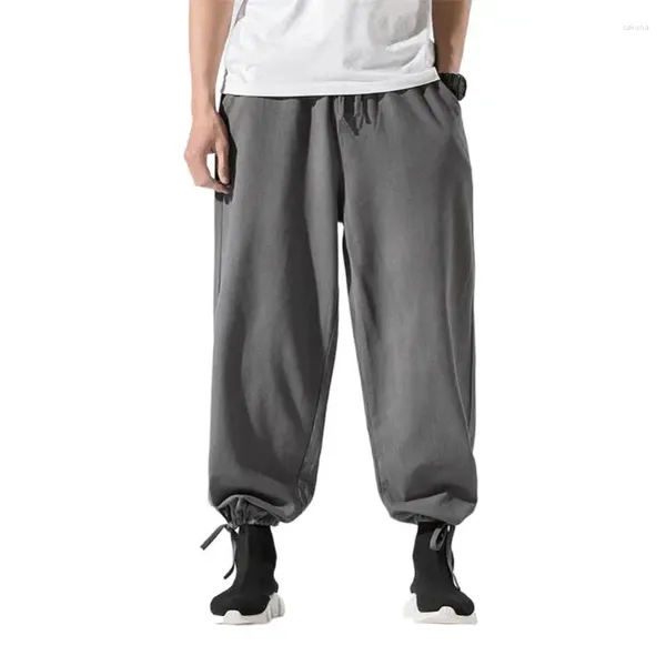 Calças masculinas plus size algodão linho casual solto calças retas 2023 primavera corredores masculino estilo chinês perna larga