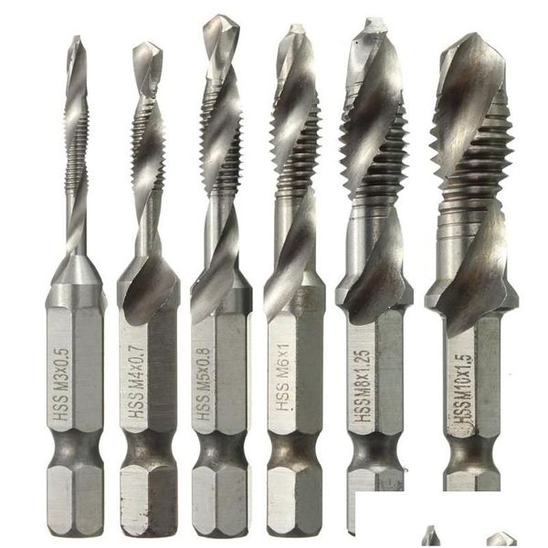 Brocas 6 Pçs / set Mão Torneira Broca Hex Shank Hss Parafuso Espiral Ponto Rosca Métrica Plug Bits M3 M4 M5 M6 M8 M10 Drop Delivery Home Gard Dhxw8