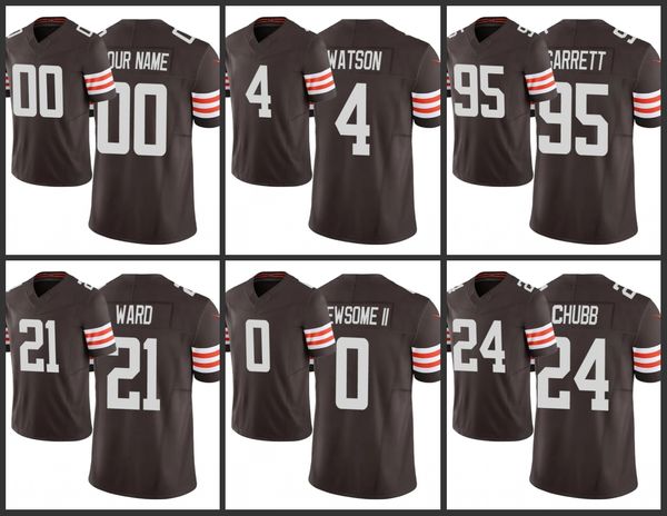 Cleveland''Browns''Men 4 Deshaun Watson 24 Nick Chubb 21 Denzel Ward 95 Myles Garrett Women Youth Custom Brown Vapor F.U.S.E.Limitiertes Trikot