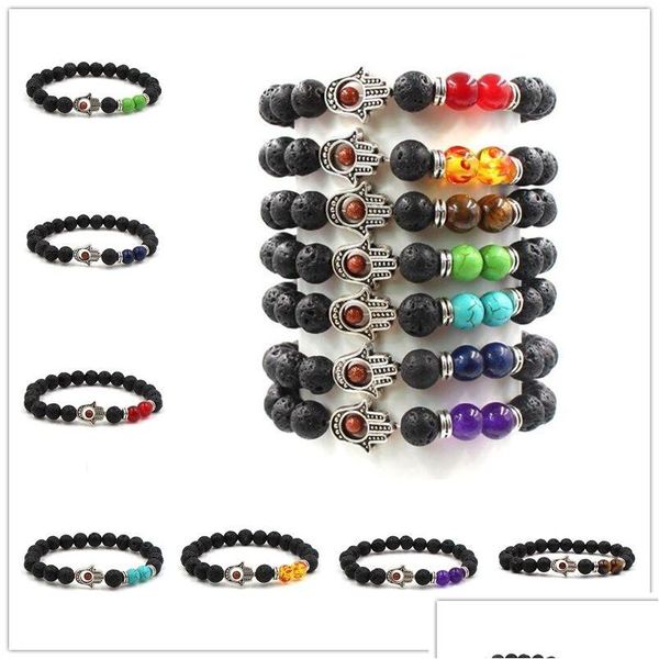 Charm Armbänder Mode Natürliche Schwarze Lava Stein Palm Chakra Armband Aromatherapie Ätherisches Öl Diffusor Für Frauen Männer Drop Dhgarden Dhvhd