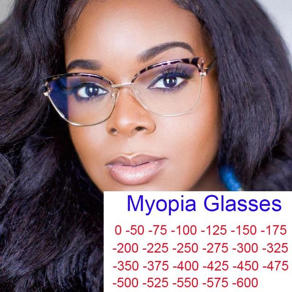Occhiali da sole Leopard Cat Eye Montature per occhiali per donna Anti luce blu Computer Miopia Lente ottica Occhiali miopi Meno -1.5