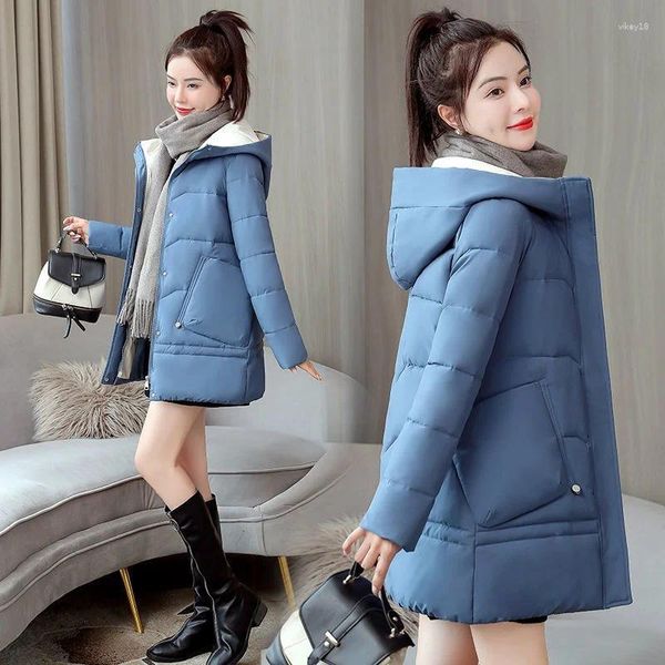 Casacos de trincheira feminina Jaqueta de inverno Nice Parkas Long Casal Coreano Coraço Capuz Capuz Femme Parka Outwear sobretudo