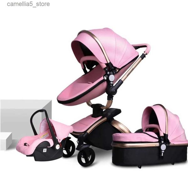 Carrinhos # Novo carrinho de bebê de couro PU 3 em 1 carrinho de bebê de alta qualidade alta paisagem infantil carrinho de bebê de luxo carrinho de bebê dobrável Q231116