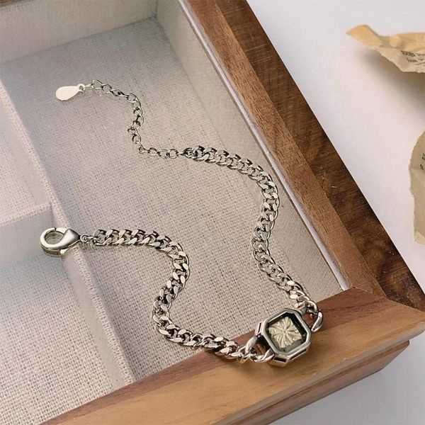 Braccialetti con ciondoli Bracciale a catena a maglie in cristallo quadrato color oro bianco di lusso per gioielli da donna Accessorio geometrico