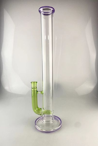 Tubi per fumatori bong lecca-lecca viola e accenti verdi fluorescenti 2 perc in linea 18 pollici 18 mm congiunto con lo stesso braciere colorato