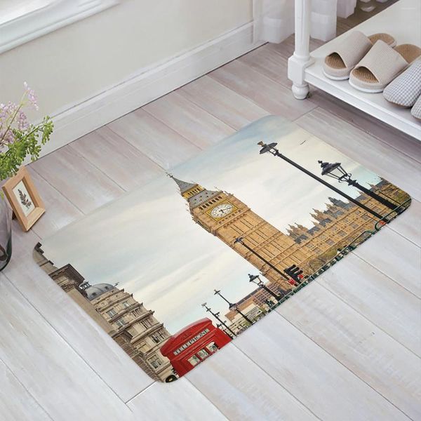 Teppiche Big Ben Britain Telefonzelle Bodenmatte Eingangstür Wohnzimmer Küchenteppich Rutschfester Teppich Badezimmer Fußmatte Home Decor