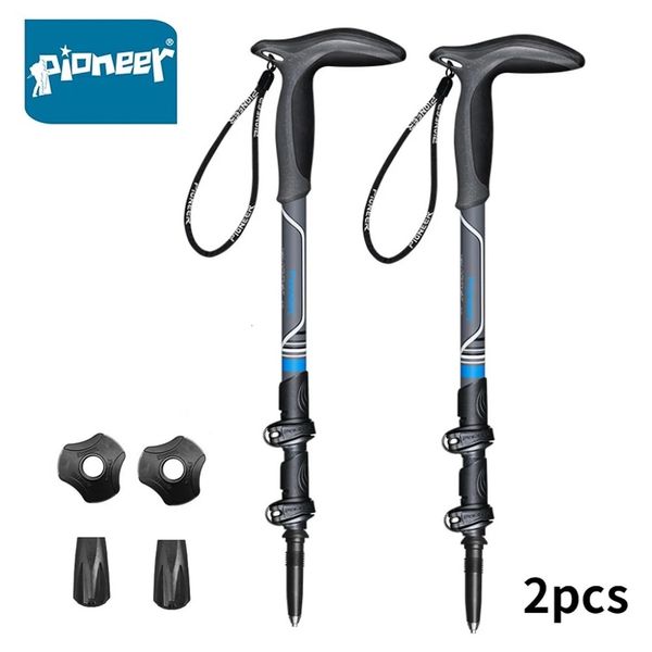 Pólos de esqui Pioneer Trekking Pólos Caminhada Bengala Nordic Cane Fibra de Carbono Ski Camping Telescópico Baton Caminhadas ao ar livre Pólos 2pcs 231116