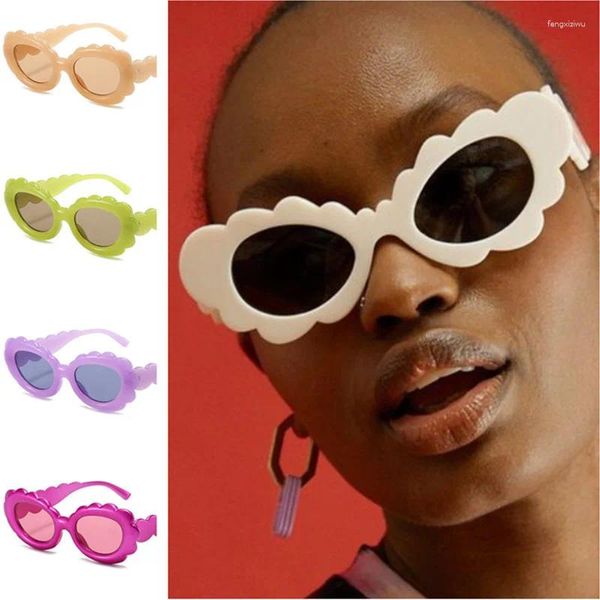 Óculos de sol feminino personalidade oval óculos de sol girassol anti-uv óculos simplicidade doces cor ornamental