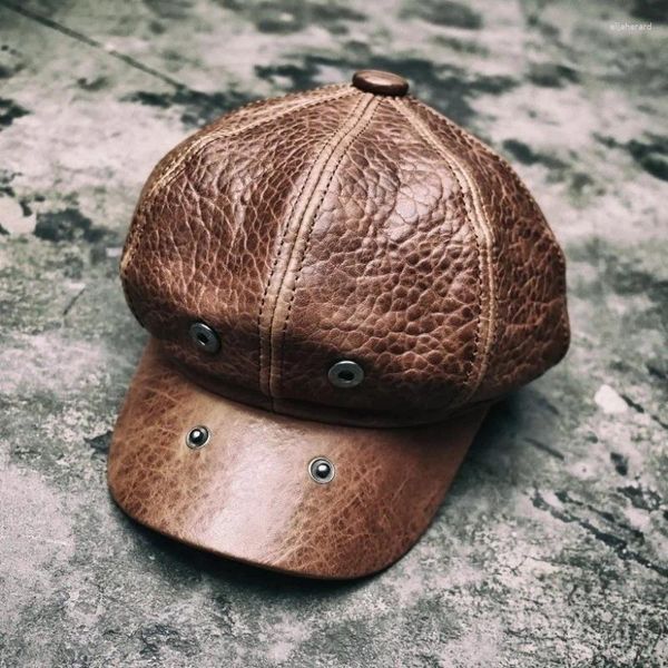 Berretti Uomo Britannico Motor Biker Berretti Pelle di pecora Vera pelle Ottagonale Cappelli Donna Inverno Berretto militare Boina Chapeau Cappello retrò