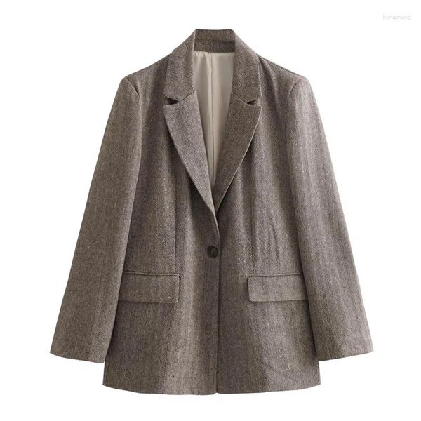 Kadınlar Suits gjxsdnx tek göğüslü blazer ceket astar uzun kollu v yaka moda vintage dwill ofis bayan
