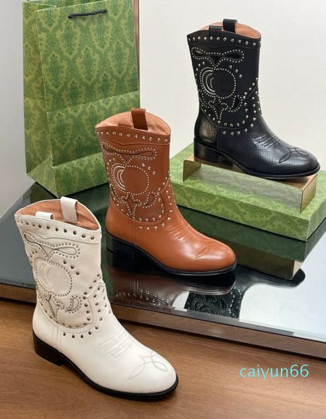 Botas de cowboy de dedo apontado retro para mulheres deslizamento de couro real em saltos quadrados curtos chelsea meados de bezerro botas ocidentais mujer bordado