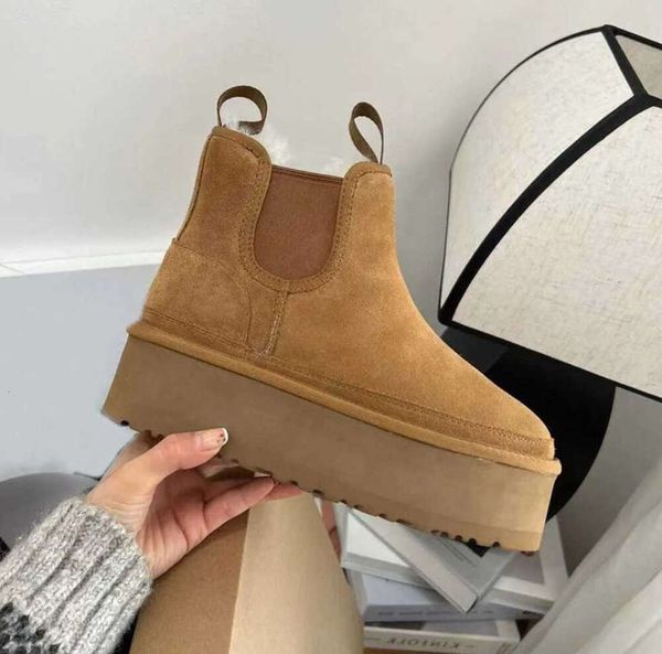 Avustralya Neumel Platform Chelsea Boots Kadın Ayakkabıları Kestane Siyah Chelsea Tasarımcı Kar Boot Kış Comfprt Bayan Bootie Putdoor Spor Kekatları Uggsity