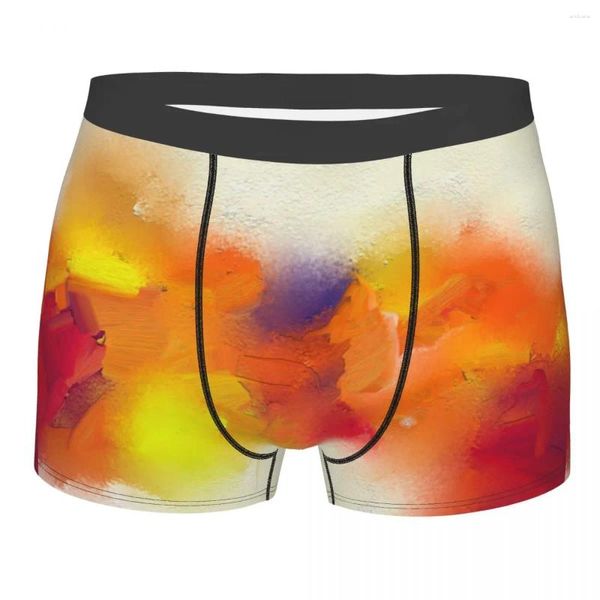 Cuecas sexy boxer abstrato colorido pintura a óleo shorts calcinha masculina roupa interior amarelo arte moderna respirável para homme S-XXL