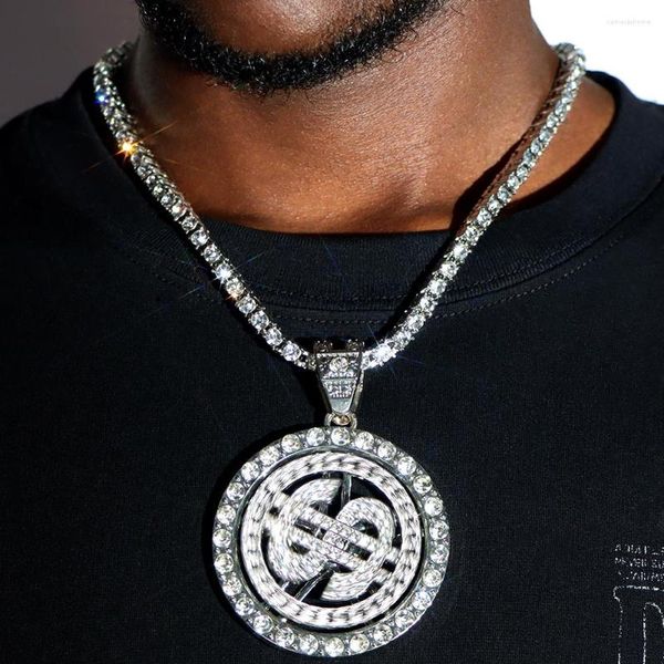 Catene da uomo Hip Hop Iced Out Girevole Collana con pendente a forma di dollaro 5MM Catena da tennis con strass color argento con strass Punk Jewerly