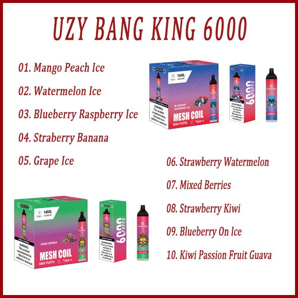 Sigara Vape Bang King Pen 14ml Vapers DesheChables 1100mAh Şarj Edilebilir