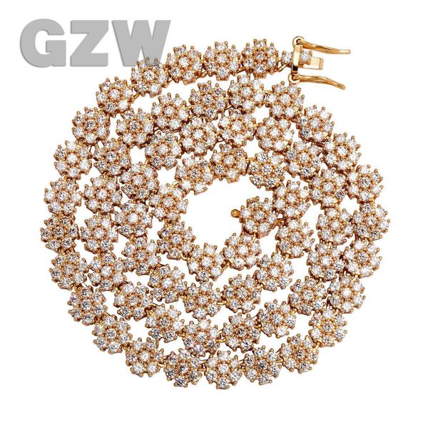 Gzw Nuova collana di fiori piccoli da donna di alta qualità Dolce fresco Hip Hop Iced Out CZ Gioielli in zirconi cubici Placcato in oro reale Bling Bling Regali per feste Bijoux per le donne