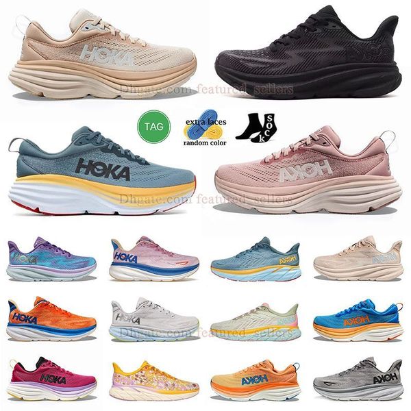 Hoka Clifton 9 High Top Sneakers Hokas Sapatos Mulheres Mens Peach Whip Nuvem Shifting Areia Preto Branco Hoka Bondi 8 Running Shoe Homens Tamanho Grande Tênis Ao Ar Livre Baixo Treinadores