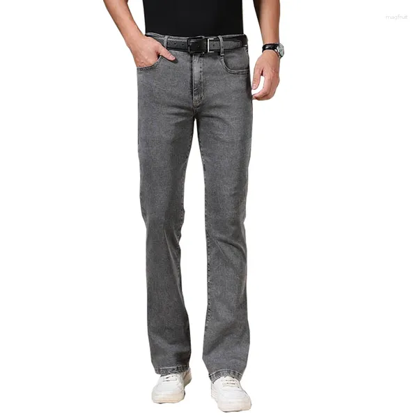 Jeans masculinos verão fino flare calças boot corte perna queimado masculino designer clássico denim meados cintura estiramento