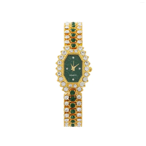 Kol saatleri lüks zümrüt yeşili vintage elmas taç moda bilezik küçük kadran oval izleme hediyesi kadınlar için