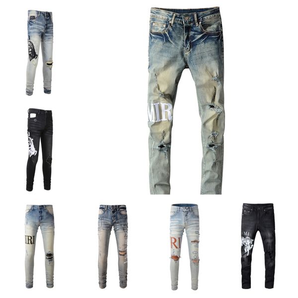 Mens Designer Jeans Jeans para Homens Mens Jeans Rasgado para Tendência Algodão Moda Jeans Calças Carga Preto Hip Europeu Jean Hombre Mens Calças Calças Biker Bordado L5