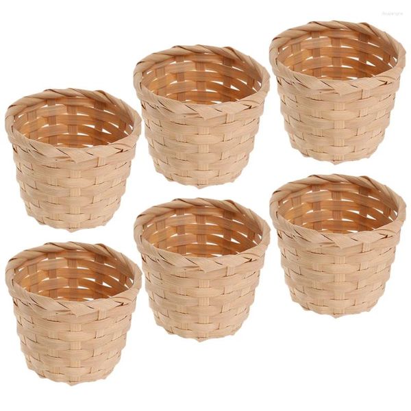Set di stoviglie 6 pezzi Mini cesto di fiori in bambù Cestini Decor Servire tessuto per la casa Portaoggetti decorativo da tavolo