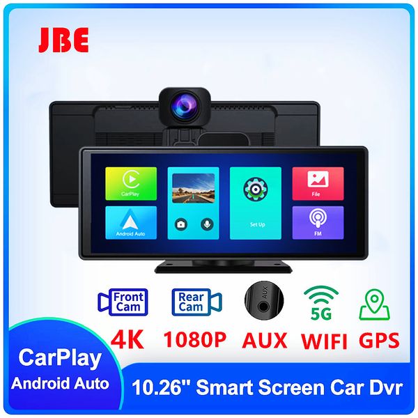 10,26 дюйма 4K 2160p Car DVR беспроводной CarPlay Android Auto Dual Lens Wi-Fi Cam GPS GPS FM G-Sensor Loop Запись видео рекордер