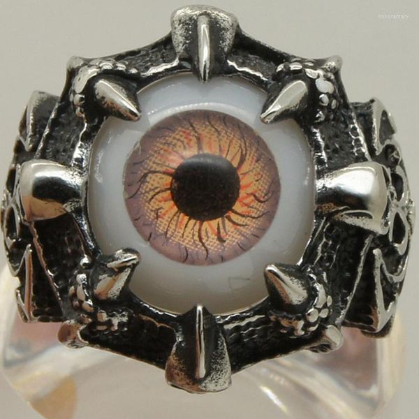 Cluster Ringe Herren/Junge Vintage Dragon Skull Claw Hold Evil Orange Eye 316L Edelstahlring