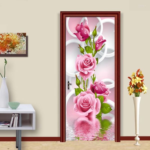 Tapeten Moderne einfache romantische 3D Stereoskopische Kreis Rose Blume Kunst Wandbild Wohnzimmer Schlafzimmer Tür Aufkleber Tapete Wohnkultur