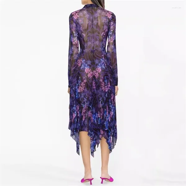 Lässige Kleider Sommerkleid Frau 2023 Trendy Koreanische Mode Gedruckt Plissee Hemd Rock Transluzente Elegante Lange Party